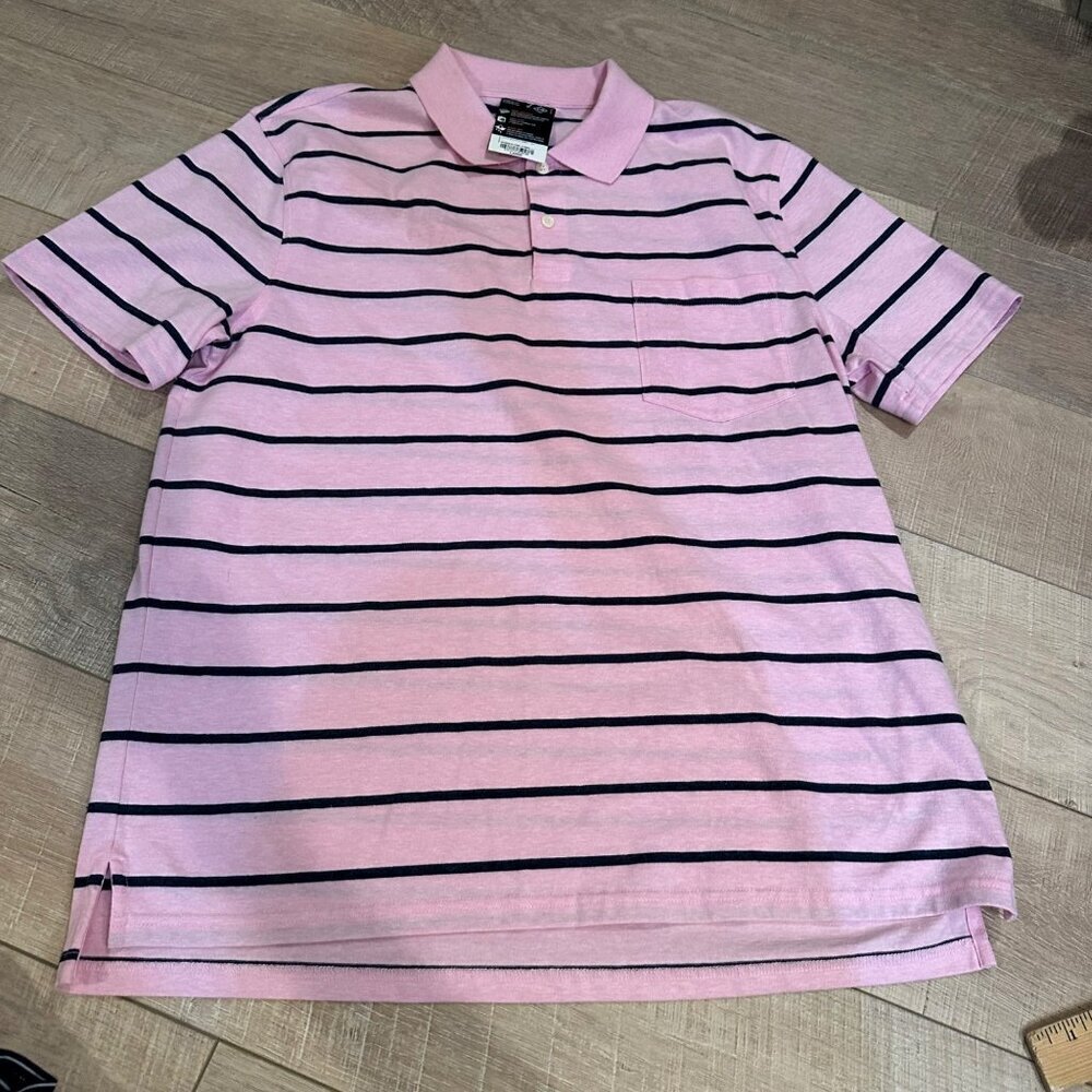 ST JOHNS BAY MENS PINK AND NAVY STRIPED POLO SHIRT NEW SIZE LARGE